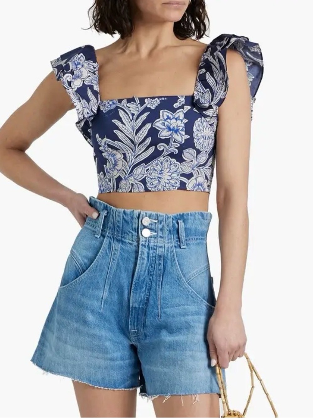 Cara Cara Darby Crop Top Anna Floral Navy Blue Size M